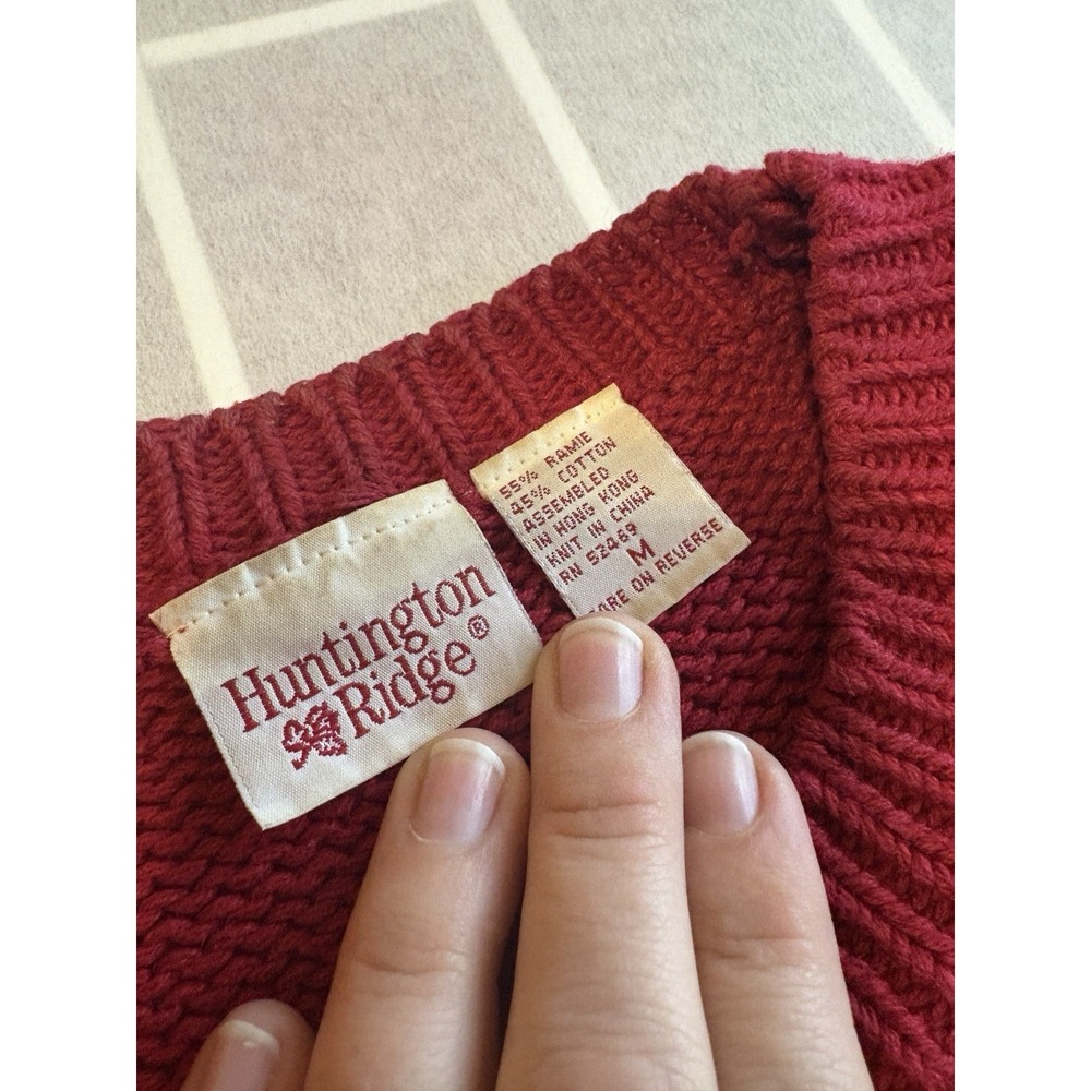 Vintage 80s Huntington Ridge Sweater Womens Medium Red Ramie Knit Geometric - Picture 2 of 10